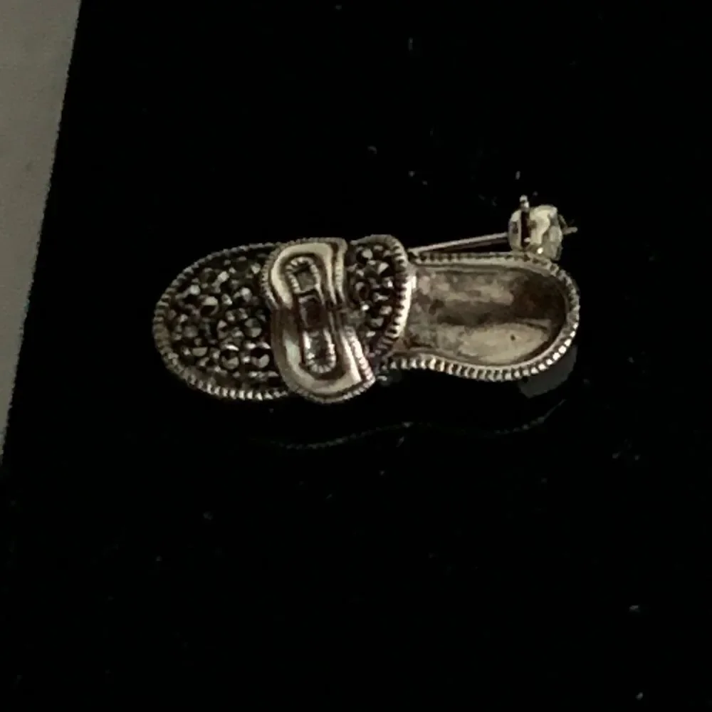 Sterling Silver & Rhinestone Shoe Brooch